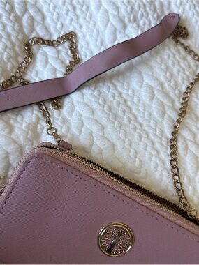 Women's Pink Chain Wallet with Gold Logo Accent
